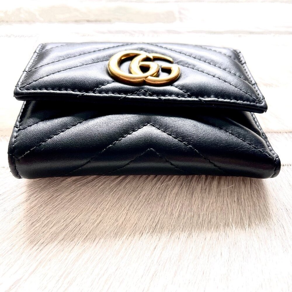Gucci GG Marmont Matelassé Black Leather Trifold Wallet - Picture 6 of 13